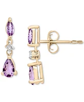 2-Pc. Set Rose de France Amethyst (1-1/4 ct. t.w.) & Diamond (1/20 ct. t.w.) Pendant Necklace & Matching Drop Earrings in 14k Gold-Plated Sterling Sil