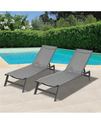 Simplie Fun Outdoor 2-pcs Set Chaise Lounge Chairs, Five-Position Adjustable Aluminum Recliner