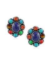 Bling Jewelry Southwestern Natural Lapis Blue Turquoise Multicolor Cabochon Oval Large s Western Concho Clip On Earrings Non Pierced Ears Sterling Sil