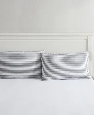 Nautica Coleridge Stripe Cotton Percale Pillowcase Pair, Standard