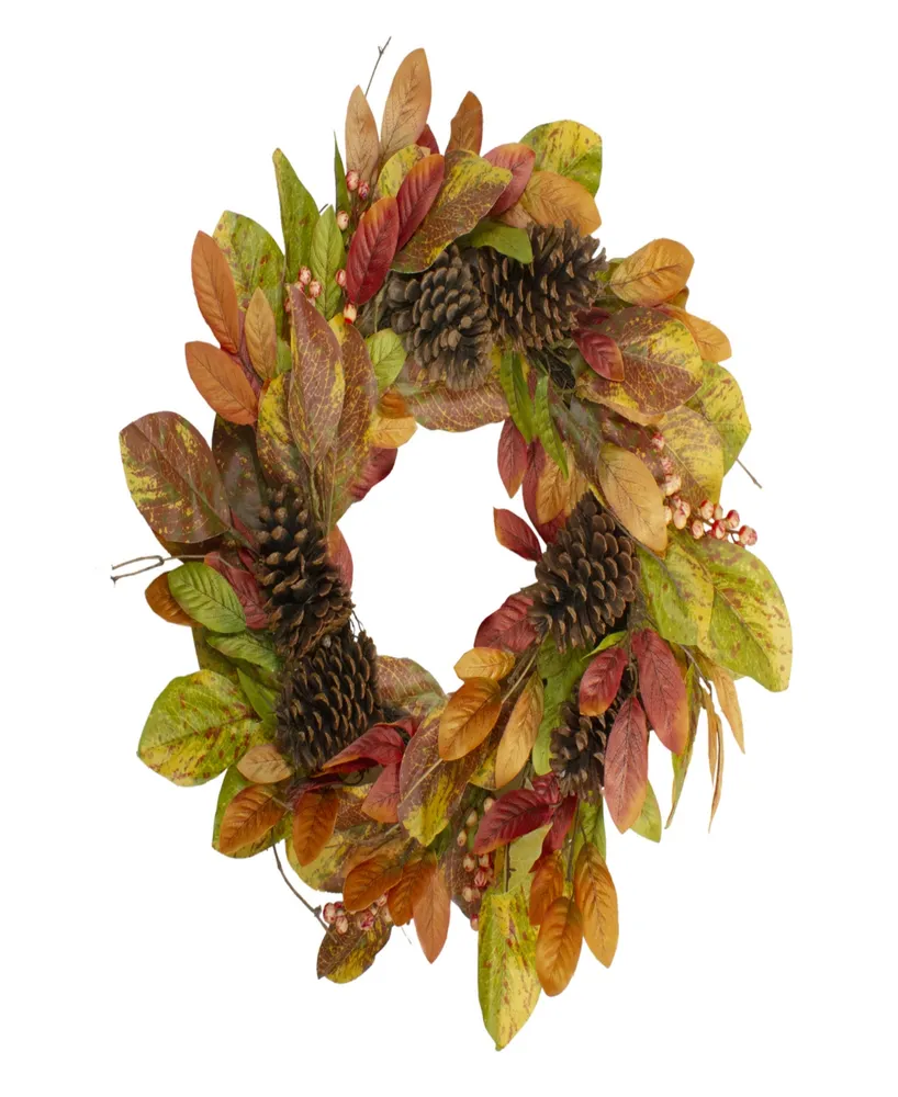 Leaves and Berries Twig Artificial Thanksgiving Wreath - 26" Unlit