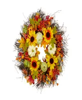 Sunflowers and Gourds Artificial Thanksgiving Wreath - 26" Unlit