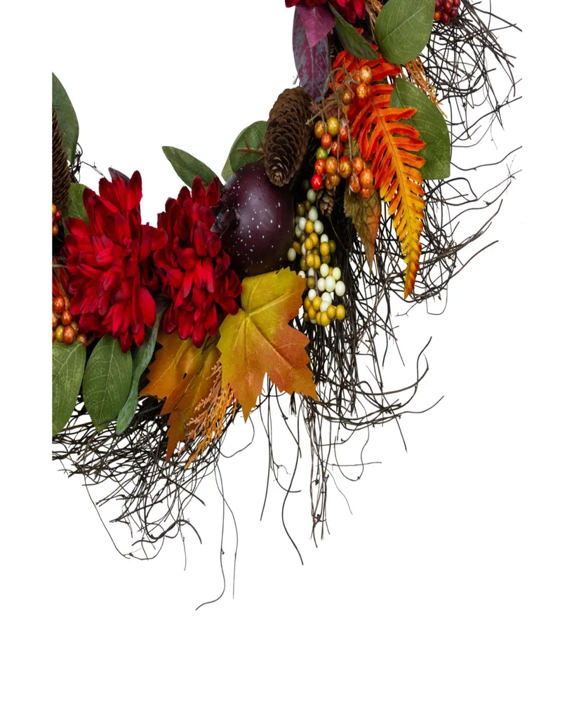 Mums and Pomegranates Artificial Fall Harvest Floral Wreath 28"