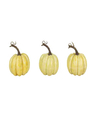 Set of 3 Antiqued White Crackle Finish Fall Harvest Pumpkins 4"