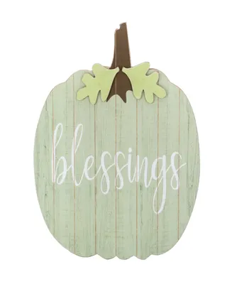 20" Green and Brown Blessings Pumpkin Wooden Thanksgiving Hanging Wall Sign