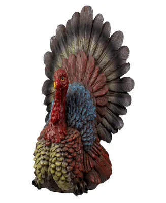 11" Brown Red and Blue Fall Harvest Turkey Tabletop Figurine