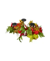 28" Yellow Sunflower and Red Leaves Fall Harvest Candle Holder