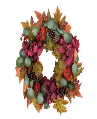 Orange and Burgundy Fall Harvest Artificial Floral and Pinecone Wreath 22"