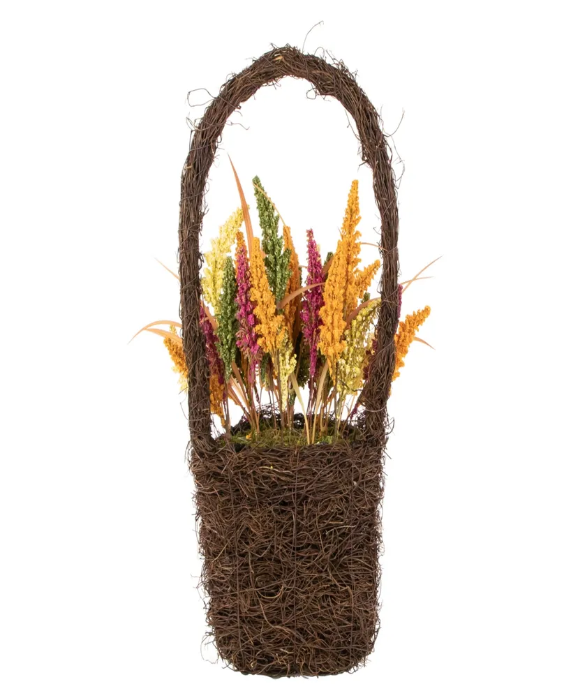 22" Autumn Harvest Hanging Basket with Artificial Fall Foliage