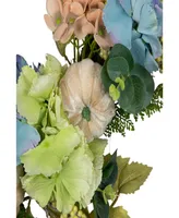 Green and Blue Floral and Gourds Thanksgiving Artificial Wreath 22"