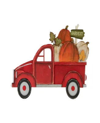 14" Red Truck with Pumpkins Fall Harvest Sign Decoration