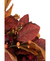 Berries with Leaves Artificial Fall Harvest Twig Wreath 24" Unlit