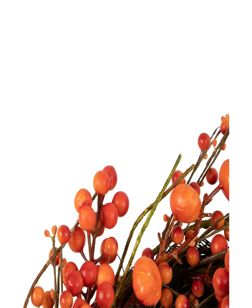 Red and Orange Berries with Mini Pumpkins Fall Harvest Wreath 20" Unlit