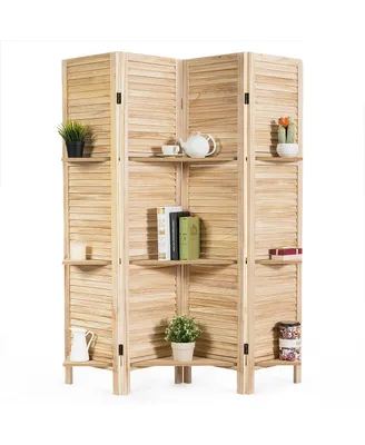 Costway 4 Panel Folding Room Divider Screen W/3 Display Shelves 5.6 Ft Tall