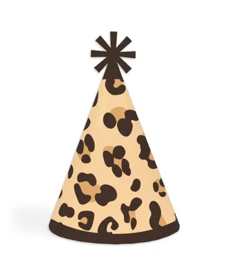 Leopard Print Cone Happy Birthday Party Hats - Set of 8 (Standard Size)