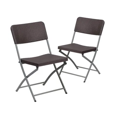 Emma+Oliver Pack Rattan Plastic Folding Chair With Gray Frame