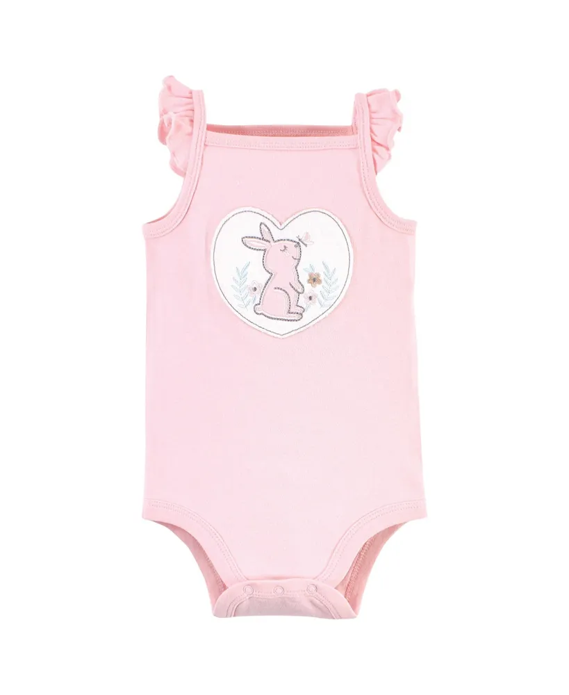 Hudson Baby Baby Girls Cotton Sleeveless Bodysuits, Sweet Bunny, 5-Pack