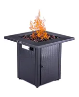 Simplie Fun 28In Outdoor Propane Fire Pit Table, 50,000 Btu, Outside Gas Dining Fire Table With Lid, Rattan