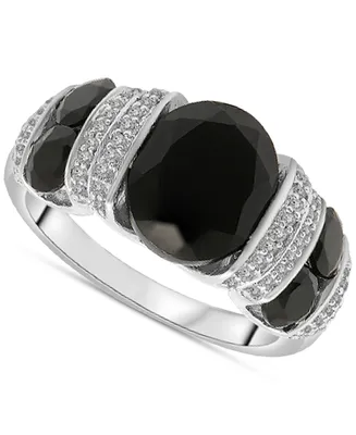 Onyx & Diamond (1/5 ct. tw.) Statement Ring in Sterling Silver