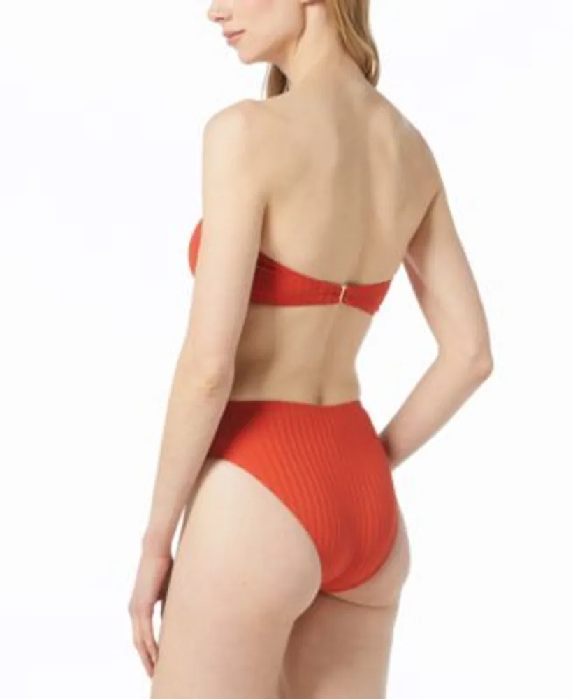Michael Michael Kors Womens Ribbed Bandeau Bikini Top Ribbed Logo Waist Bikini Bottoms