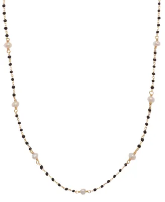 Cultured Freshwater Pearl (4mm) & Enamel Bead Collar Necklace 18k Gold-Plated Sterling Silver, 16" + 2" extender