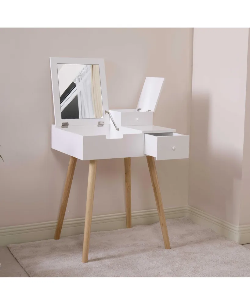 Simplie Fun Wooden Vanity Desk Flip-Top Dressing Mirror Writing Table Computer Desk