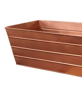 Rectangular Metal Flower Planter Box with Embossed Line Design, Large, Copper
