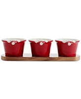 Winterberry Santa Dip Bowls with Wood Base