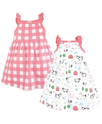 Hudson Baby Girls Cotton Dresses, Farm Animals