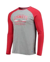 Men's Red, Heathered Gray Lansing Lugnuts Long Sleeve Baseball T-shirt