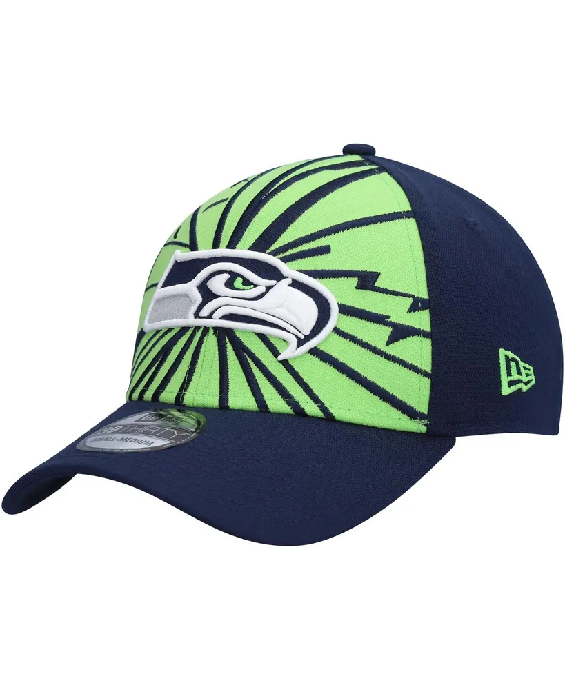 Men's New Era Neon Green, College Navy Seattle Seahawks Shattered 39THIRTY Flex Hat