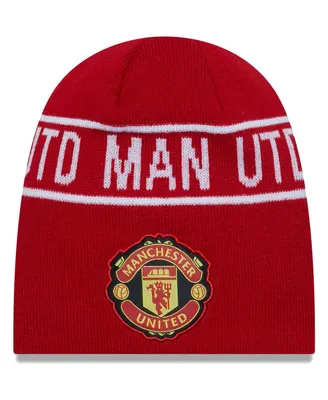 Men's New Era Red Manchester United Wordmark Skull Knit Hat