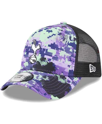 Men's New Era Tottenham Hotspur Black Glitch All Over Print E-Frame Trucker Adjustable Hat