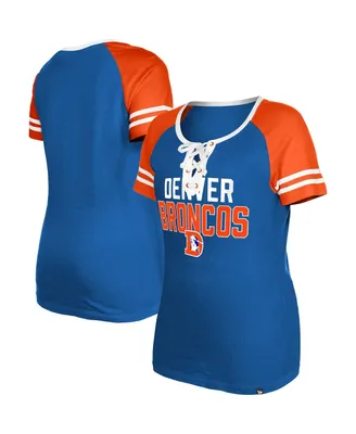 Women's New Era Royal Denver Broncos Throwback Raglan Lace-Up T-shirt
