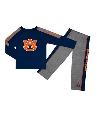 Toddler Boys and Girls Colosseum Navy, Heather Gray Auburn Tigers Logo Raglan Long Sleeve T-shirt and Pants Set