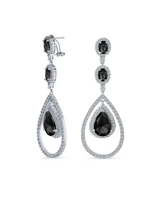 Bling Jewelry Art Deco Style Wedding Simulated Black Onyx Aaa Cubic Zirconia Double Halo Large Teardrop Cz Statement Dangle Chandelier Earrings Pagean