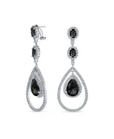 Bling Jewelry Art Deco Style Cubic Zirconia Double Halo Large Teardrop Cz Statement Dangle Chandelier Earrings For Women Party