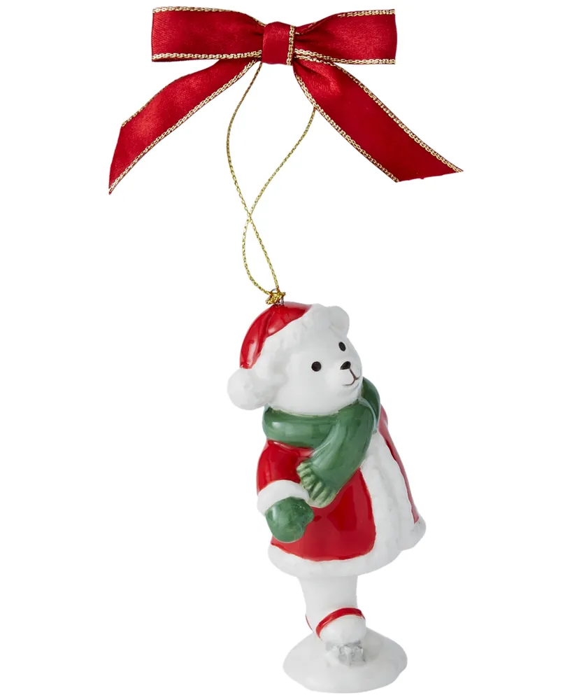 Spode Christmas Tree Skating Teddy Bear Ornament