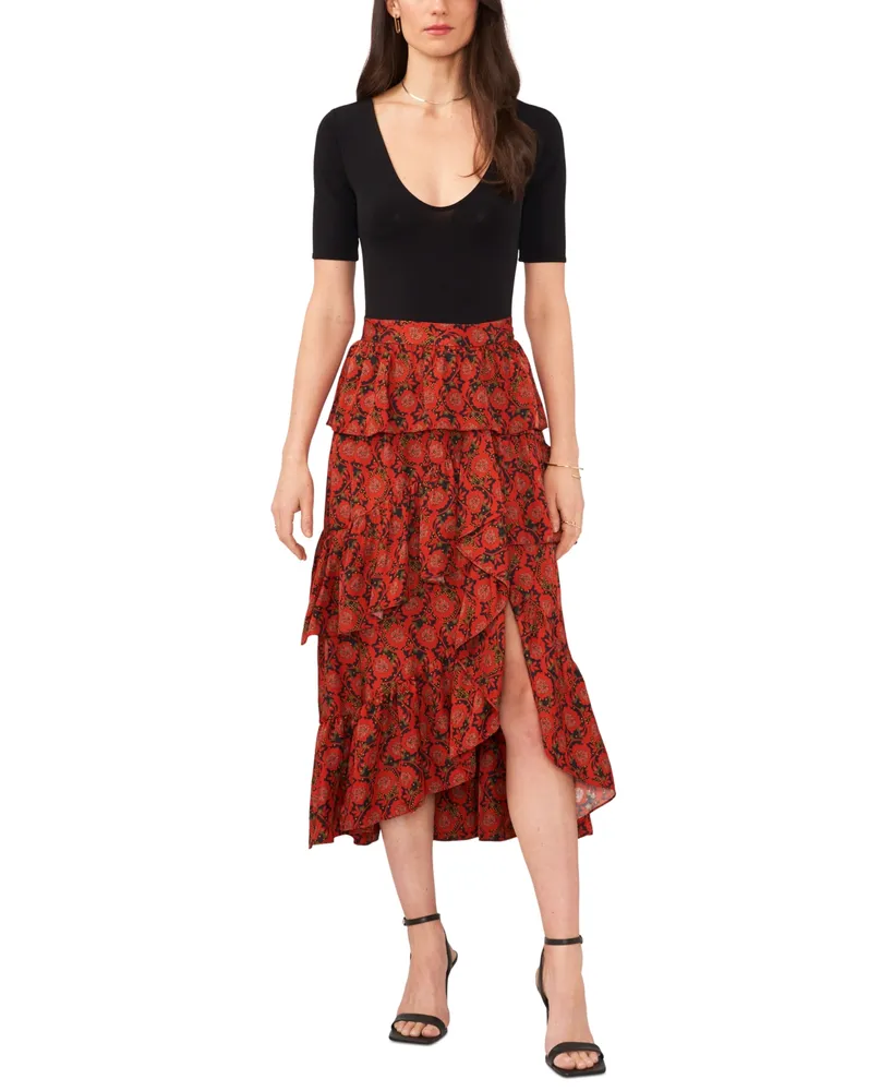 1.state Women's Cascade Ruffle Midi Skirt