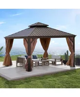 Streamdale Furniture 12x12FT Patic Gazebo, Alu Gazebo With Steel Canopy, Outdoor Permanent Hardtop Gazebo Canopy