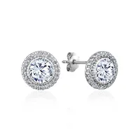 5A Cubic Zirconia Geometric Halo Stud Earrings Silver