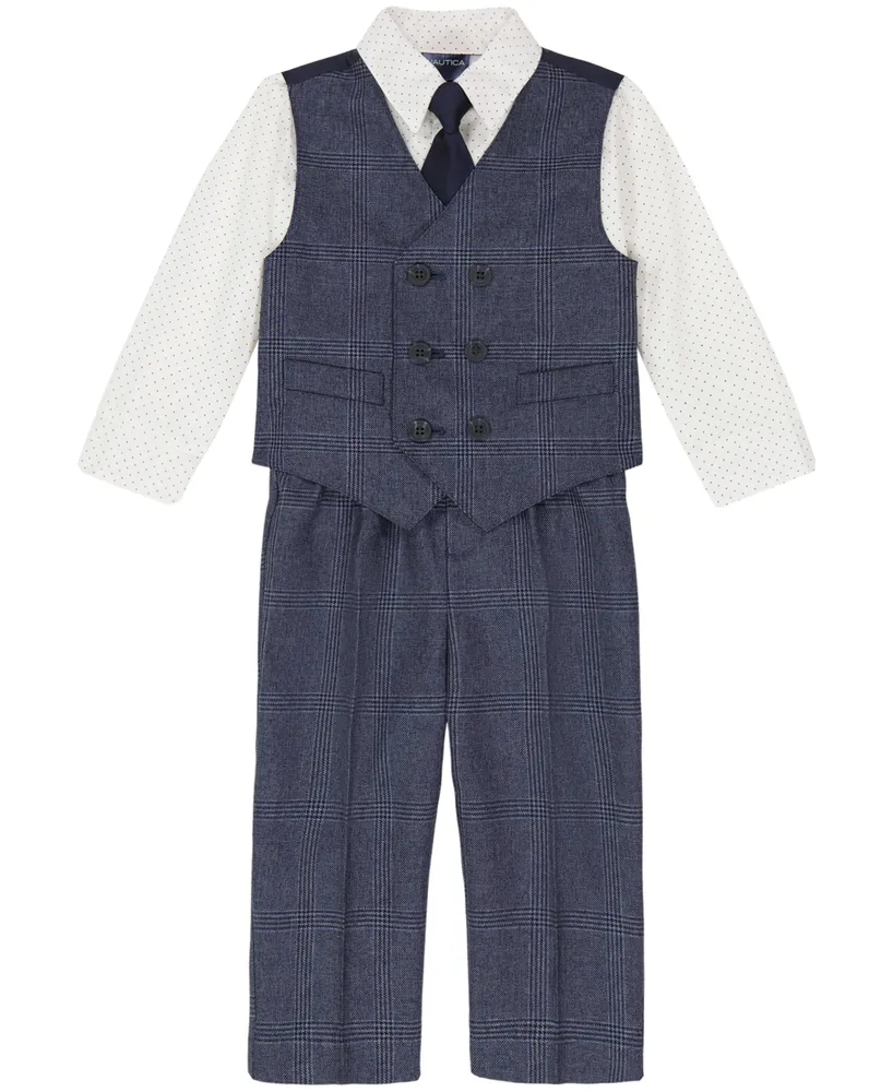 Nautica Baby Boys Tonal Windowpane Vest, Shirt, Tie and Pants Set