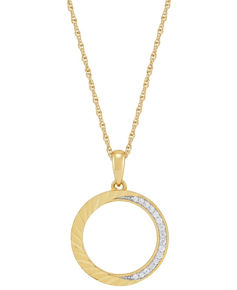 Diamond Circle Pendant Necklace (1/10 ct. t.w.) in 14k Gold-Plated Sterling Silver, 16" + 2" extender - Gold