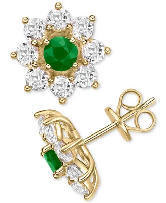 Emerald (1/2 ct. t.w.) & White Topaz (1-3/4 Flower Stud Earrings Gold-Plated Sterling Silver (Also Ruby)