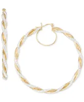 Crystal Pave Twist Style Medium Hoop Earrings, 2"