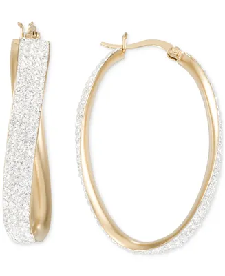 Crystal Pave Wavy Oval Hoop Earrings