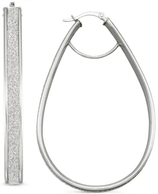 Glitter Pear-Shape Hoop Earrings in Sterling Silver