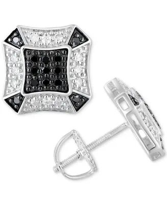 Men's Black and White Diamond Cluster Stud Earrings (1/4 ct. t.w.) in Sterling Silver