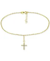 Giani Bernini Cubic Zirconia Dangle Cross Ankle Bracelet Sterling Silver, Created for Macy's