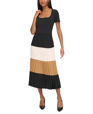 Karl Lagerfeld Paris Women's Colorblocked Pleated Midi Dress